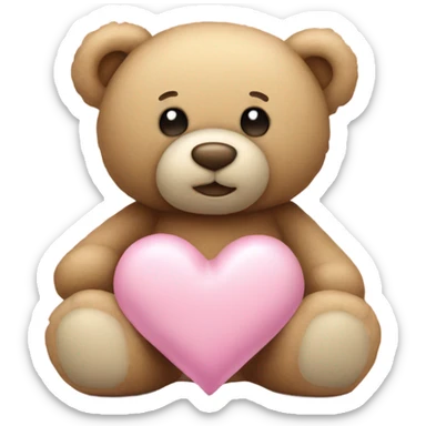 beige teddy bear and a pink pastel heart sticker