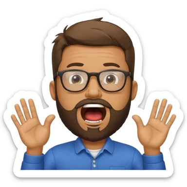 a guy with a beard, glasses and shouting : "FA, FA-TE INCOA" sticker