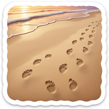 beach sunset. Two sets of footprints—one baby footsteps, the other larger childhood self and inner child sticker