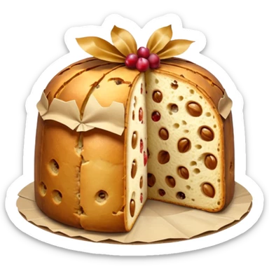 panettone classico, fallo tagliato con una fetta e con la carta a torno sticker