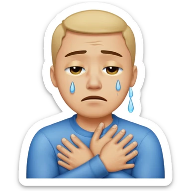 Guy crossing arms around neck crying sticker
