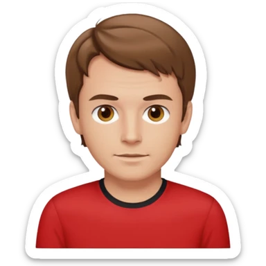 Murray Cook light brown hair, brown eyes, red shirt sticker