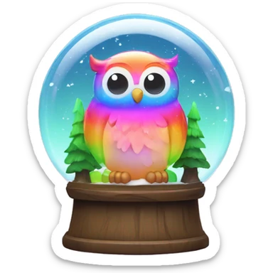 Kawaii rainbow neon owl forest snow globe  sticker