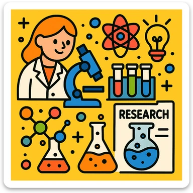 scientific research, colorful, playful, cartoon style sticker