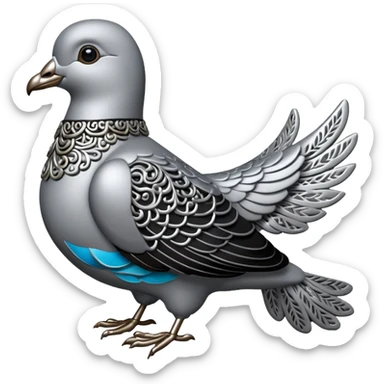 Black and silver filigree dove, 3D, extremely detailed design should face to the right side sticker