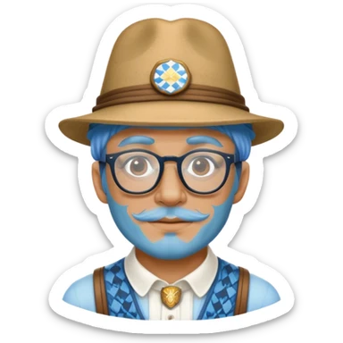 Man with glasses and blue skin wearing bavarian hat sticker