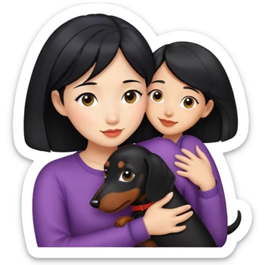 black hair asian girl hugging black dachshund sticker