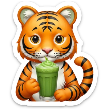 Orange tiger holding iced matcha  sticker