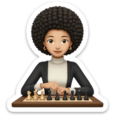 black girl with afro playing chess sticker