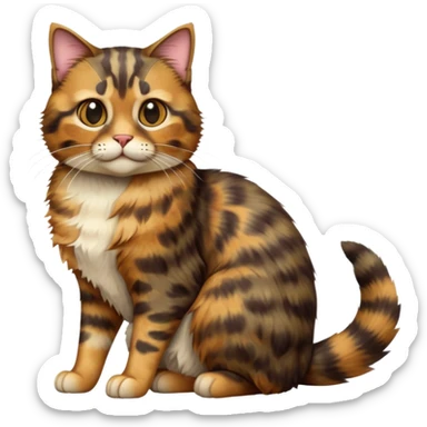 cinematic-[tortoiseshell tabby cat]-realistic-full-body-sitting-emoji,-tail-curled-playfully-around-its-paws,-head-tilted-dramatically,-scruffy-[tortoiseshell coloured]-fur,-simplified-yet-realistic-focused-features,-highly-detailed,-glowing-with-an-almost-sarcastic-glow sticker