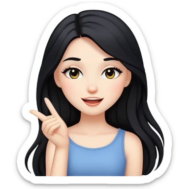 black long hair girl with soft makeup, winking sticker