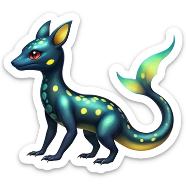 Colorful Iridescent Exotic Salandit-Aurorus-Umbreon-Fakémon-hybrid-creature (full body)  sticker