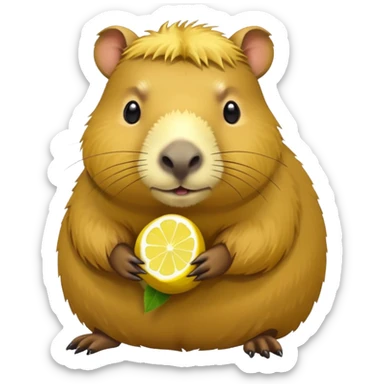 a capybara with a lemon body sticker