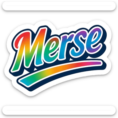 The word 'Merse' in modern Hungarian font with precise Hungarian letters, rainbow gradient fill, extra thick white outline around the letters, dark contour, transparent background, dynamic and slanted underline, in the style of the sample images. sticker