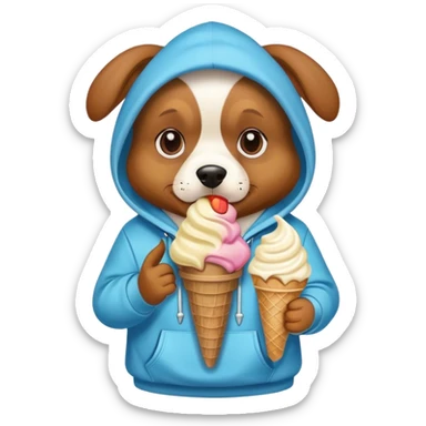 Dog with hoodie and ice cream sticker