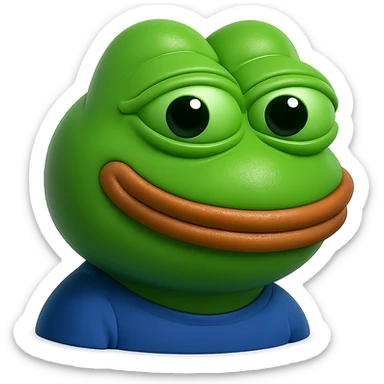 make a pepe in bright green smiling and looking straight at the camera in 3d style, good highlights and shadows, drop shadows sticker