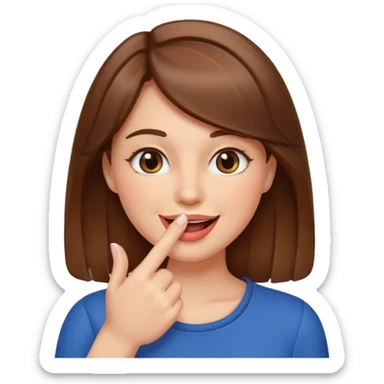 femme brune qui rougit en souriant avec un doigt dans sa bouche  sticker