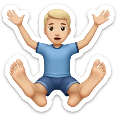 An emoji face that has his feet in the air behind him sticker