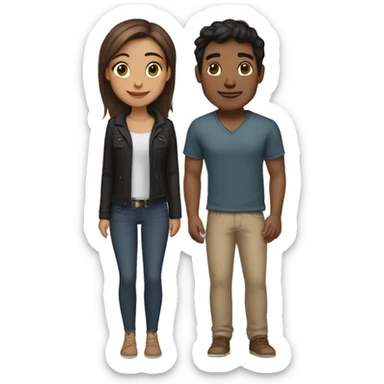 light brown hair and light brown skin color girl with brown skin color and black hair guy planning a romantic gateaway sticker