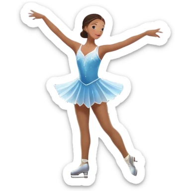 An icon showing a scenic ice rink with figure skater performing elegant moves under soft spotlight beams. Surrounded by audience stands and shimmering ice, the scene reflects harmony, grace, and the magic of figure skating. Transparent background included sticker