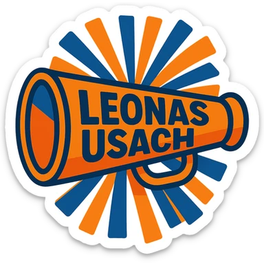 Change the text to 'Leonas Usach', maintaining the vibrant style with a transparent background. sticker