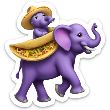 A purple elephant riding a taco sticker