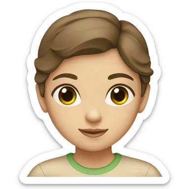 girl with brown hair and green eyes in a beige T-shirt sticker