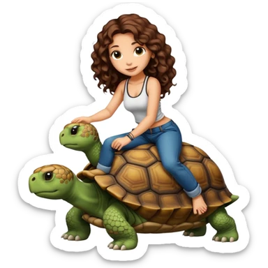 ccute woman long curly brown hair tattoos riding big tortoise sticker