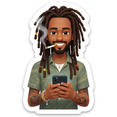Santos is tall, with long dreadlocks, sleeve tattoos, a great smile, and distinctive style, IN long lazy afternoons smoking pot and texting girls sticker