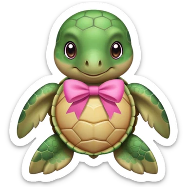 Cute green turtle with a pink bow sitting down sticker