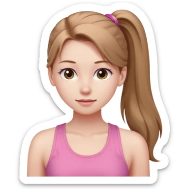 Девушка, бледная кожа, светло русые, длинные волосы, собранные в хвост, серые глаза, розовая майка без рукавов  sticker