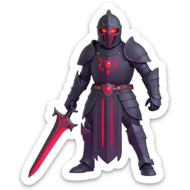 menacing knight in black armor, red glowing eyes, fantasy style sticker