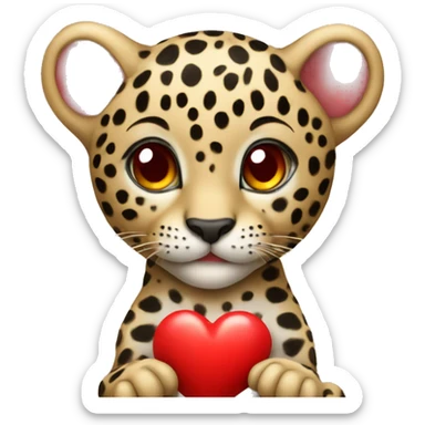 Baby leopard holding a red heart  sticker