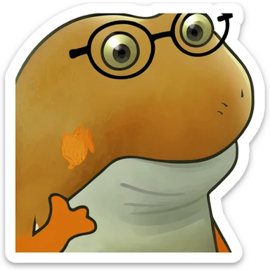 Funny goldfish character with round glasses and silly expression sticker