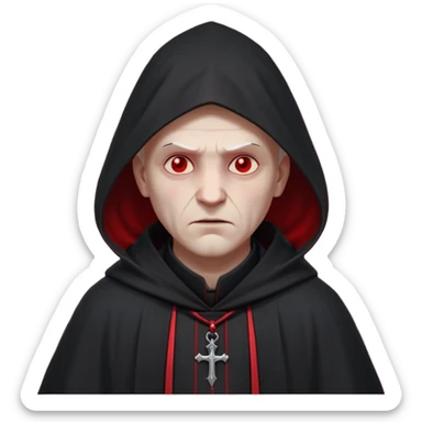 cursed village priest portrait, head and shoulders only, dark hooded robe, mysterious expression, subtle red accents, eerie glow, gothic village atmosphere, 3D cartoon, mobile game icon style, clean background, no text, no watermark

 sticker