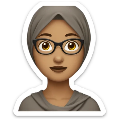 Girl wear hijab with brown skin and glasses and she wear a while dress  sticker
