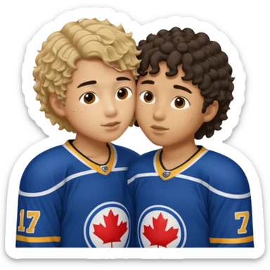 Asian Straight Dark hair boy hockey player kissing curly hair dirty blonde hockey player boy sticker