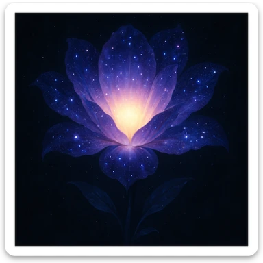 a magical flower with a glowing center, petals fading into a star-filled galaxy, mystical and enchanting sticker