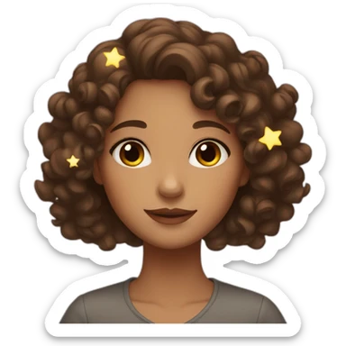 A girl with brown hair and brown eyes and curly hair and stars  sticker