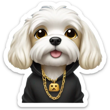 Maltese wearing a black hoodie and gold necklace  sticker