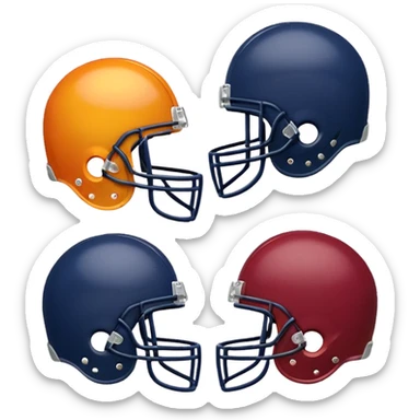 football helmets in burgundy and gold and navy and orange facing off, emoji style sticker