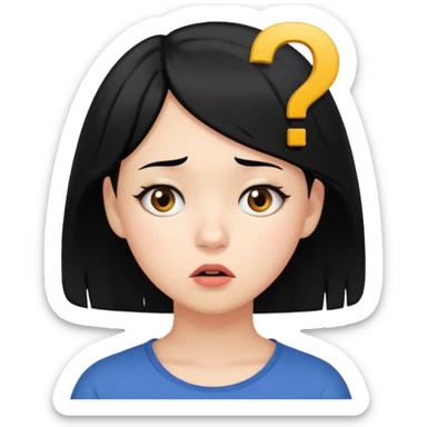 young women with black hair dont know from what to start. add question mark sticker