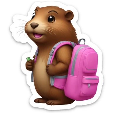 Beaver with a pink backpack  sticker