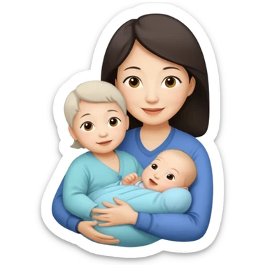 A Chinese mother (around 40) with her newborn and her 60-year-old mother. sticker