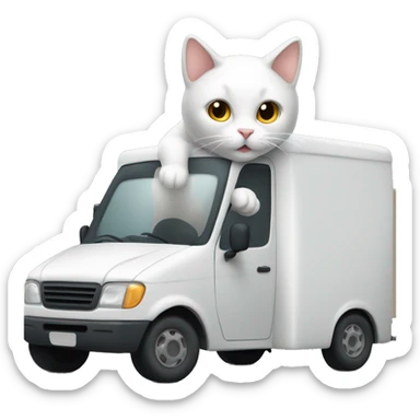 cat driving a moving van sticker