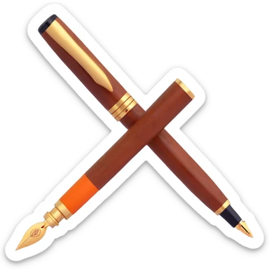 luxury 3D fountain pen, deep brown wood body, Hermès orange inlay, gold accents, no text sticker