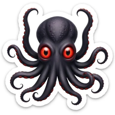black tentacled creature with a large red eye and clawed tips, not an octopus, viewed from above sticker