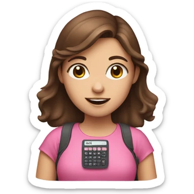 Girl with brown hair holding one pink calculator sticker