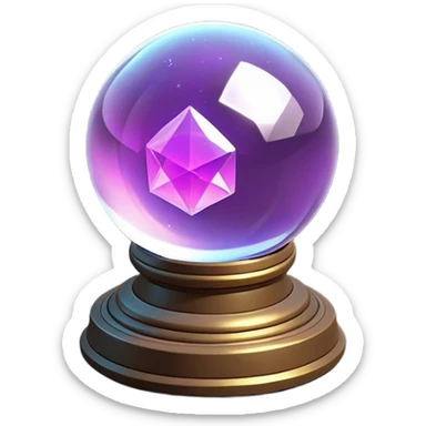 Clash of Clans aesthetic: Cinematic Playful 3D Isometric Crystal Ball Emoji, rendered in a 3D vector-style similar to standard emojis with minimal shading and bold, simplified shapes. A compact, distinct form with signature details, softly glowing with a fantasy RPG magic charm. Simplified yet unmistakably iconic, highly detailed and consistent, glowing with a soft radiance and high shine. Stylized with a touch of heroic grandeur and a soft glowing outline, capturing the essence of a beloved gaming relic with a friendly, playful manner! sticker