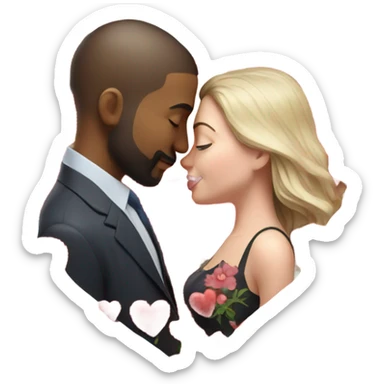 Hyper Realistic Couple kissing surrounded by red hearts and flowers  sticker